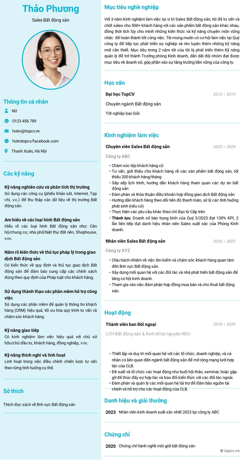 Mẫu CV Sales Bất động sản